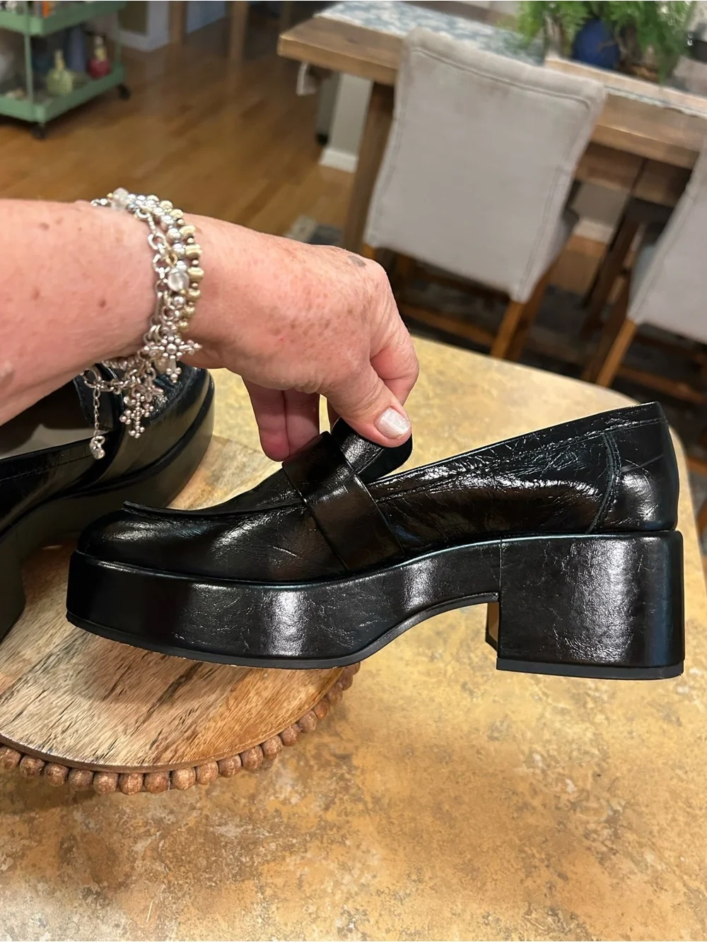 Anthropologie /Dolce Vita Yonder Black Platform Loafer with Gold Buckle